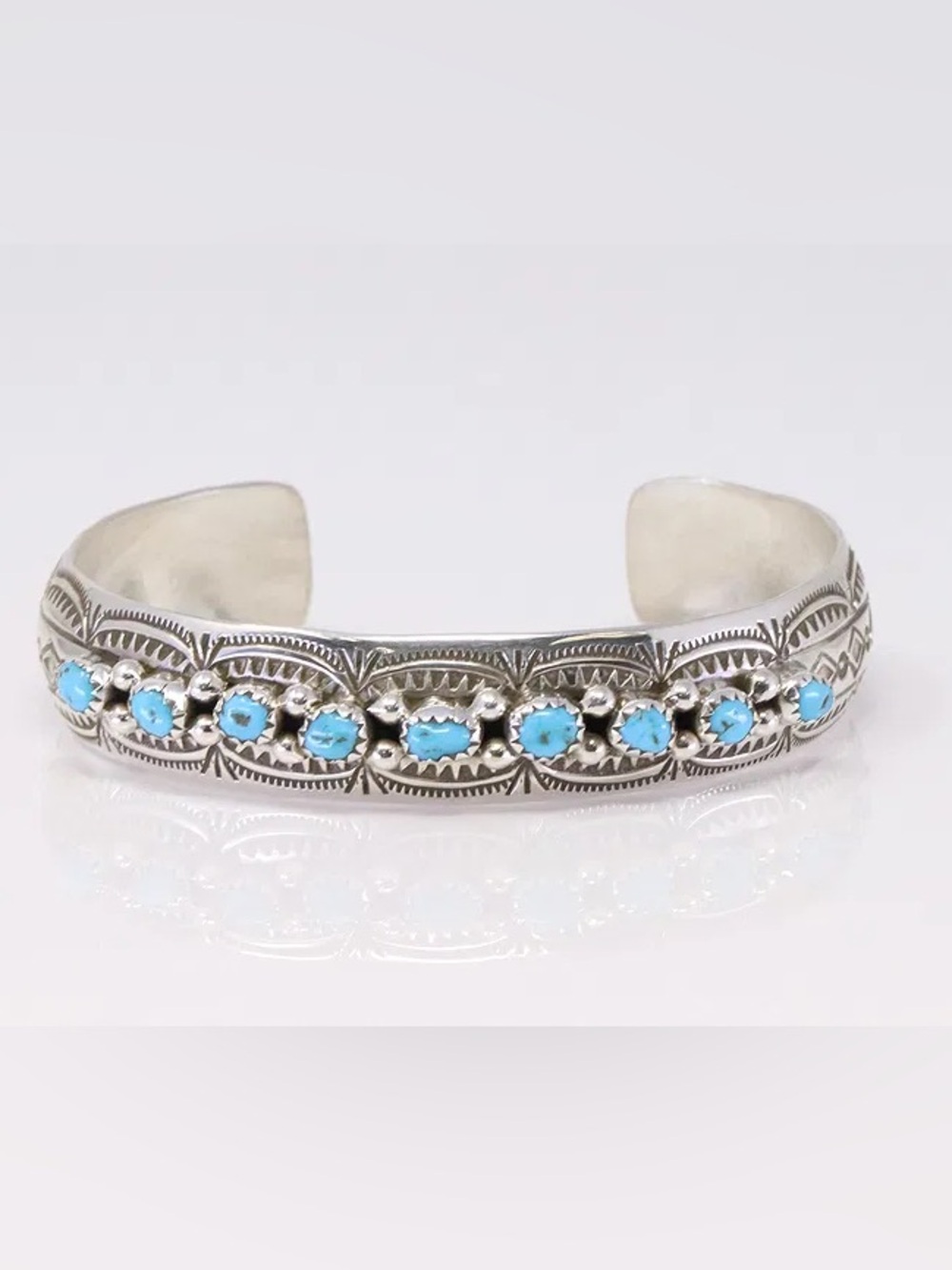 Sterling Silver Navajo Handmade Turquoise Cuff Bracelet